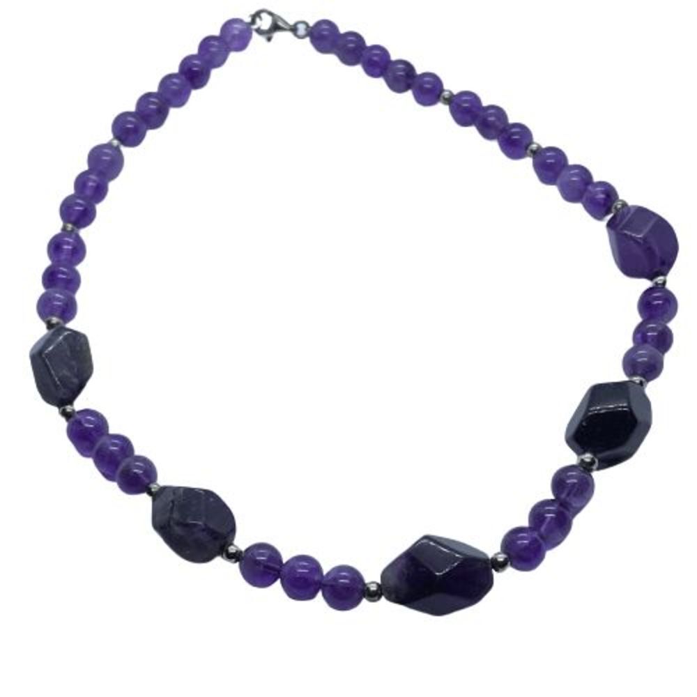Lovely Purple Amethyst Bead & Nugget Necklace w/ Sterling Silver Clasp & Accents